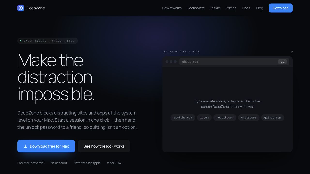 DeepZone website loading during the active X and Twitter blocking test