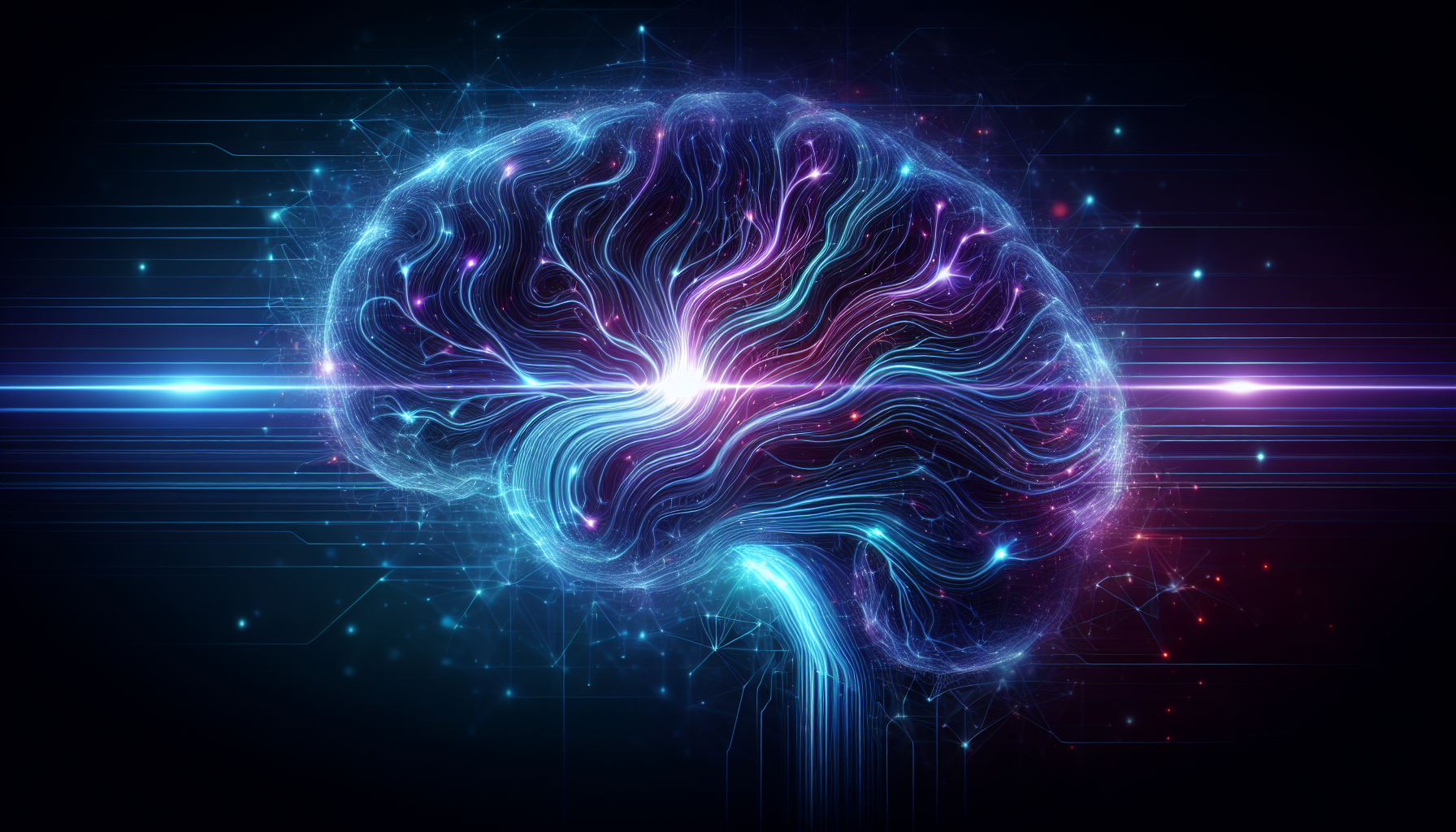 Abstract visualization of a brain in flow state with neural pathways illuminated, representing peak focus and cognitive performance